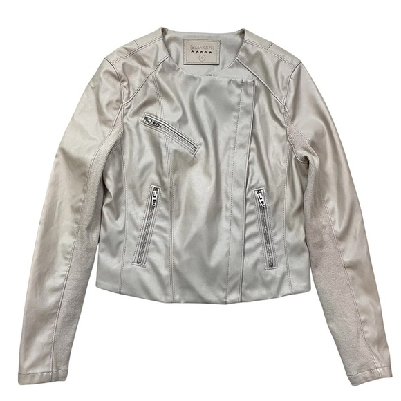 Blank NYC Faux Leather Knit Moto Jacket Asymmetrical Zip Collarless Beige Small - Picture 1 of 7